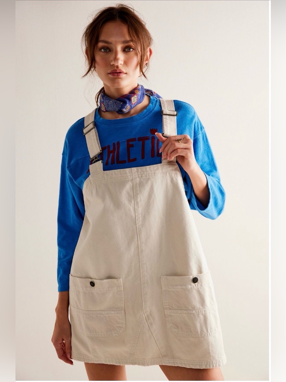 Free People overall smock mini top. NWOT ivory